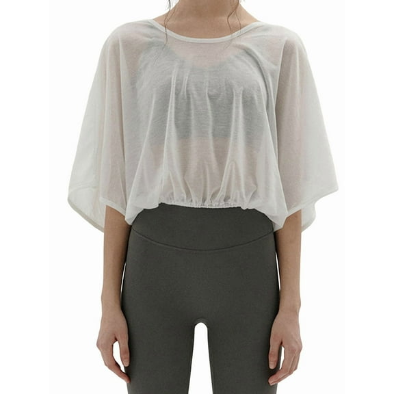 Womens Backless Crewneck Shirt Half Sleeved Sunscreen Tops Summer Casual Loose Workout Holiday Blouse Tops White L