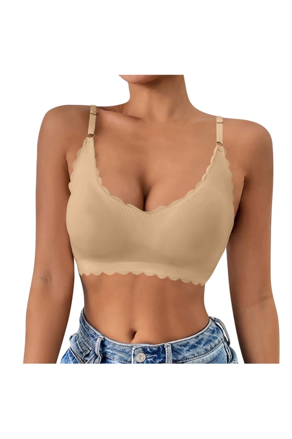 Womens Backless Everyday Bras, V Neck Bra Padded Seamless Adjustable Straps Bralettes Everyday Basic Sleeping Bras S-2XL