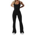 thumbnail image 1 of Womens Backless Flare Jumpsuit with Bra Tummy Control Cutout Romper Workout Outfit Sleeveless Unitard One Piece Backless Bodysuit Bell Bottoms Flare Jumpsuits Gym Yoga Rompers,BlackL, 1 of 5