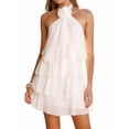 thumbnail image 1 of Womens Backless Halter Neck 3D Floral Applique Layered Ruffled Hem Short Mini Dress Party Wear White XL, 1 of 9
