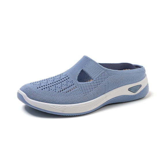 Womens Backless Mesh Knit Mule Shoes Breathable Slip On Lightweight Cushioned Daily Walking Clogs Blue 42