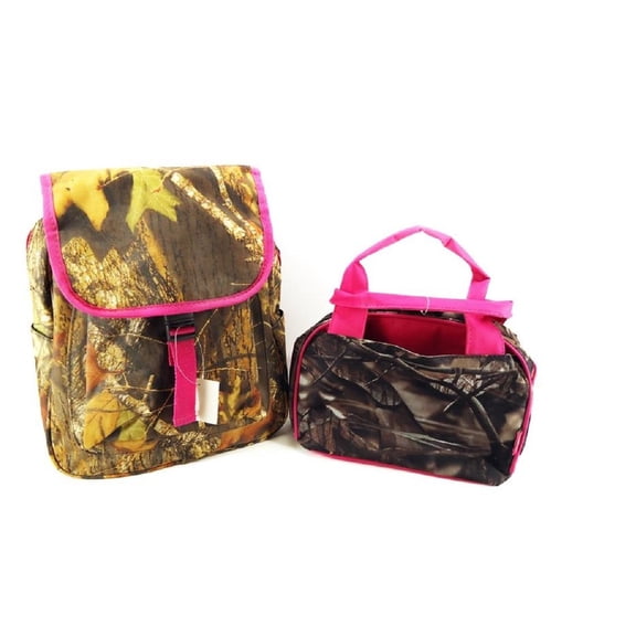 Womens Backpack Camo Lunchbox Western School Book Bag Lunch Box Set Pink