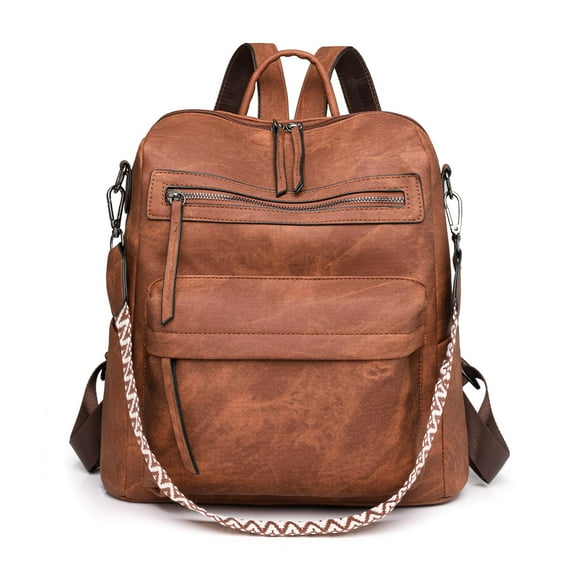 Womens Backpack Purse Fashion Leather Designer Anti-theft Ladies Convertible Travel Backpack Handbag Shoulder Bag (Brown)