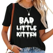 Womens Bad Little Kitten Alt Grunge Adult Pastel Goth T-Shirt Black 2XL
