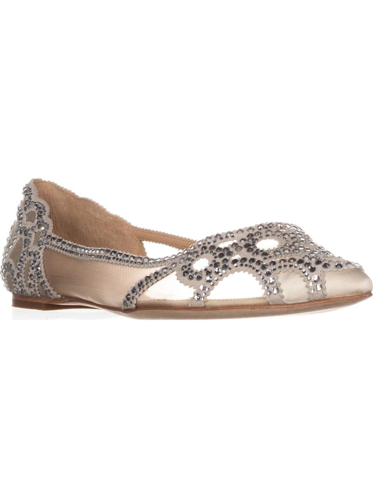 Badgley Mischka Women's Karine Ballet Flat - Satin/Mesh With Chiffon & Embellishment, Leather Lining