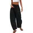 thumbnail image 1 of Womens Baggy Barrel Pants Wide Leg Lounge Drawstring Sweatpants with Pockets, 1 of 10