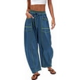 thumbnail image 1 of Womens Baggy Barrel Pants Wide Leg Lounge Drawstring Sweatpants with Pockets, 1 of 12