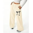 thumbnail image 1 of Womens Baggy Bow Sweatpants Oversized Wide Leg Straight Pants Plain Casual Soft Comfort Loose Bottoms Pant Khaki M, 1 of 3