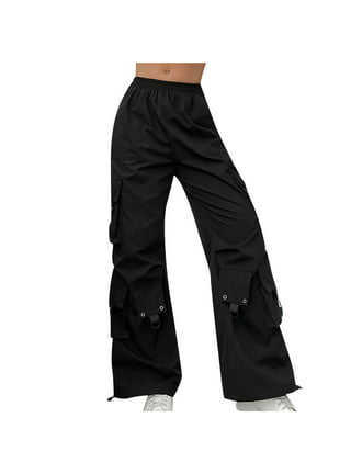 Cathery Women's Parachute Pants Cargo Trousers Elastic Waist Wide Leg Track  Pants Y2k Clothing