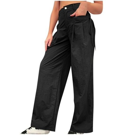 Womens Baggy Cargo Pants High Waist Straight Wide Leg Jogger Casual Sporty Workout Trousers with Pockets Streetwear