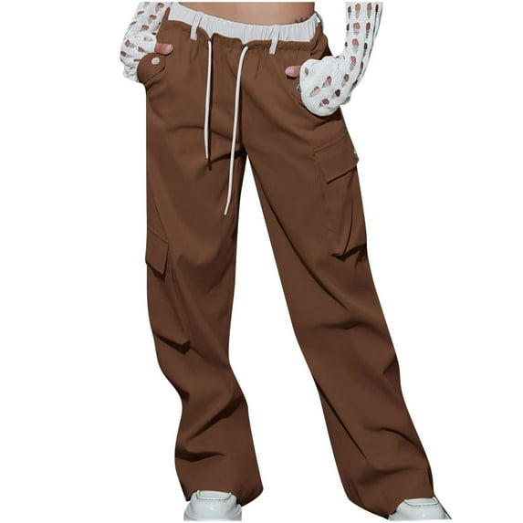 Womens Baggy Cargo Pants Low Waist Straight Wide Leg Pants Jogger Casual Trendy Trousers with Pockets Streetwear