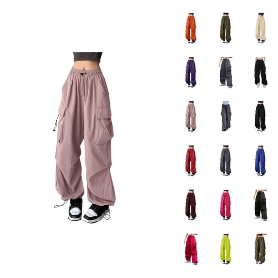 Womens Baggy Cargo Pants Streetwear Hop Joggers Sweatpants Drawstring Casual Loose Wide Leg Trousers