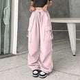 thumbnail image 1 of Womens Baggy Cargo Pants Streetwear Hop Joggers Sweatpants Drawstring Casual Loose Solid Color Wide Leg Trousers Women Yoga Pants Ladies Athletic Pants Fall Work Clothes for Women plus Size Womens, 1 of 3