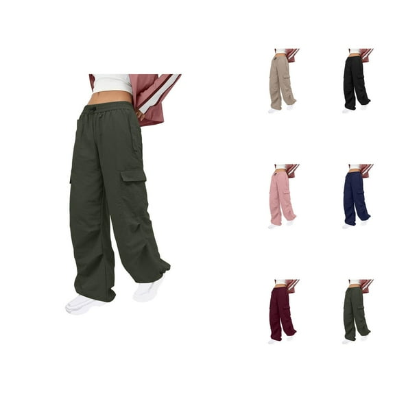 Womens Baggy Cargo Pants Streetwear Hop Joggers Sweatpants Drawstring Casual Loose Wide Leg Trousers Capris