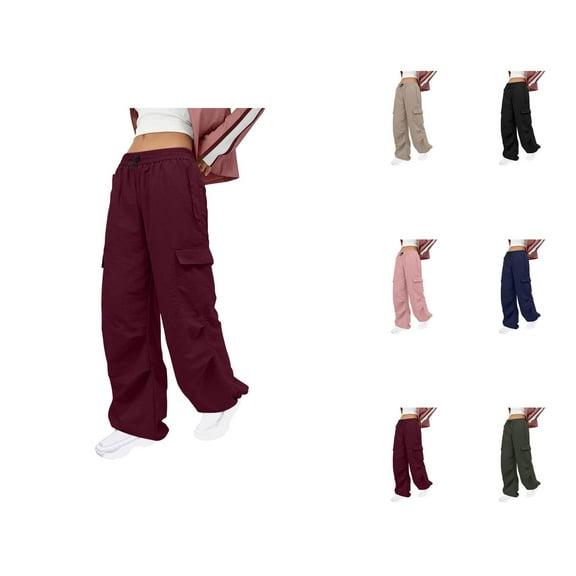 Womens Baggy Cargo Pants Streetwear Hop Joggers Sweatpants Drawstring Casual Loose Wide Leg Trousers Pantalon Capri Para Mujer Verano