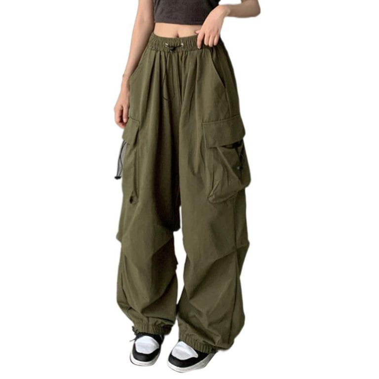 Women's Pant Womens Baggy Cargo Pants Streetwear Hop Joggers Sweatpants  Drawstring Loose Wide Leg Trousers Army Green M