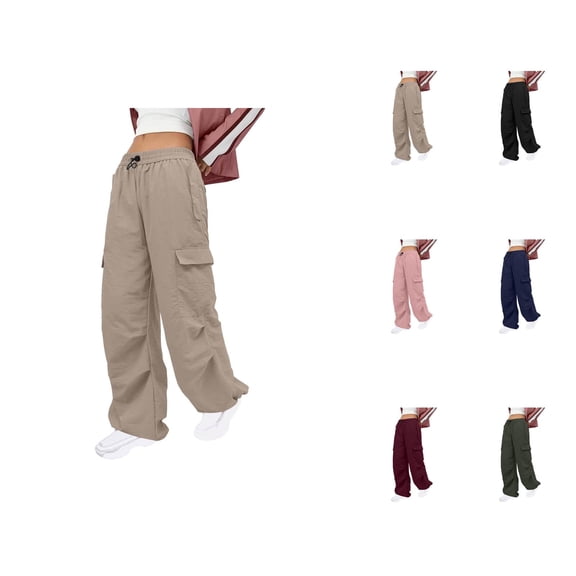 Womens Baggy Cargo Pants Streetwear Hop Joggers Sweatpants Drawstring Casual Loose Wide Leg Trousers Women Capri Pants