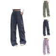thumbnail image 1 of Womens Baggy Cargo Pants Streetwear Hop Joggers Sweatpants Drawstring Casual Loose Wide Leg Trousers Women Summer Capri Pants, 1 of 7
