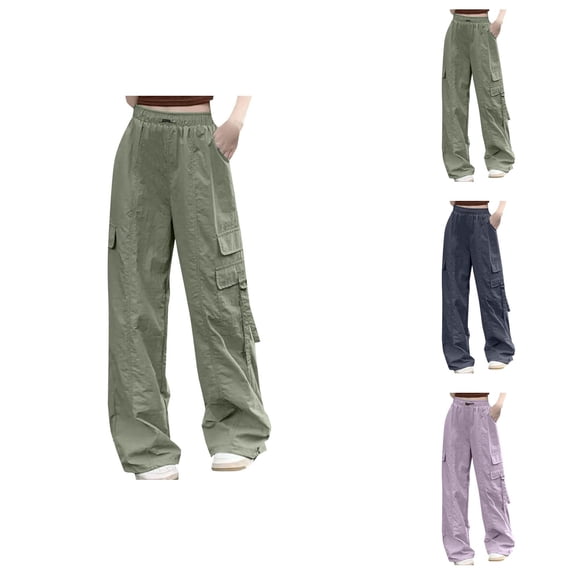 Womens Baggy Cargo Pants Streetwear Hop Joggers Sweatpants Drawstring Casual Loose Wide Leg Trousers Womens Capris Casual