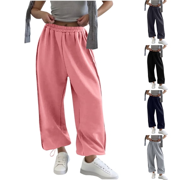 Womens Baggy Cargo Pants Y2k Elastic Waisted Drawstring Pants with Pockets Navy S
