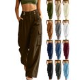 thumbnail image 1 of Womens Baggy Cargo Pants with Packets,Button Drawstring High Waist Loose Casual Wide Leg Pants for Light Outdoor Activities, 1 of 7
