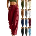 thumbnail image 1 of Womens Baggy Cargo Pants with Packets,Button Drawstring High Waist Loose Casual Wide Leg Pants for Light Outdoor Activities, 1 of 7