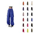 thumbnail image 1 of Womens Baggy Cargo Solid Color Pants Streetwear Hop Joggers Sweatpants Drawstring Casual Loose Wide Leg Trousers, 1 of 5