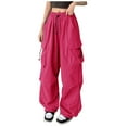 thumbnail image 1 of Womens Baggy Cargo Solid Color Pants Streetwear Hop Joggers Sweatpants Drawstring Casual Loose Wide Leg Trousers Loose Pants for Women Elastic Waist Casual Casual Linen Pants for Women Pants, 1 of 4