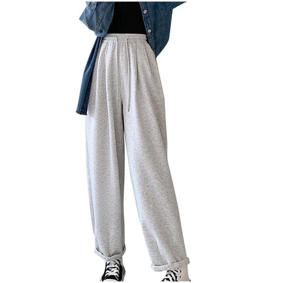 Womens Baggy Fashion Sweatpants Solid Color Loose Straight Leg Wide Leg Casual Sports Gray Wicking Breathable Sweatpants (S)