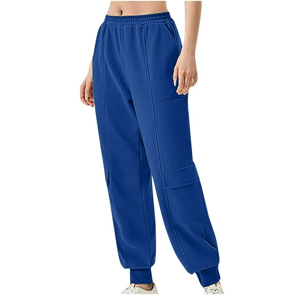 Womens Baggy Fashion Sweatpants Solid Color Sports Loose Casual Wide Leg Blue Wicking Breathable Sweatpants S-2XL