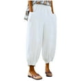 thumbnail image 1 of Womens Baggy Harem Pants with Pockets Summer Elastic Waist Solid Jogger Lantern Pants Comfy Cotton Linen Wide Leg Loungewear Pants(XL,White), 1 of 3