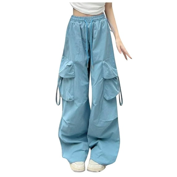Womens Baggy Hip Hop Parachute Pants Street Loose Wide Leg Y2K Trousers Low Rise Cargo Pants Harajuku Vintage Jogger