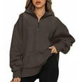 thumbnail image 1 of Womens Baggy Hoodies Quarter Zip High Neck Sweatshirts with Pocket Long Sleeve Cozy Plain Pullover Sweater Tops (XX-Large, Brown), 1 of 6