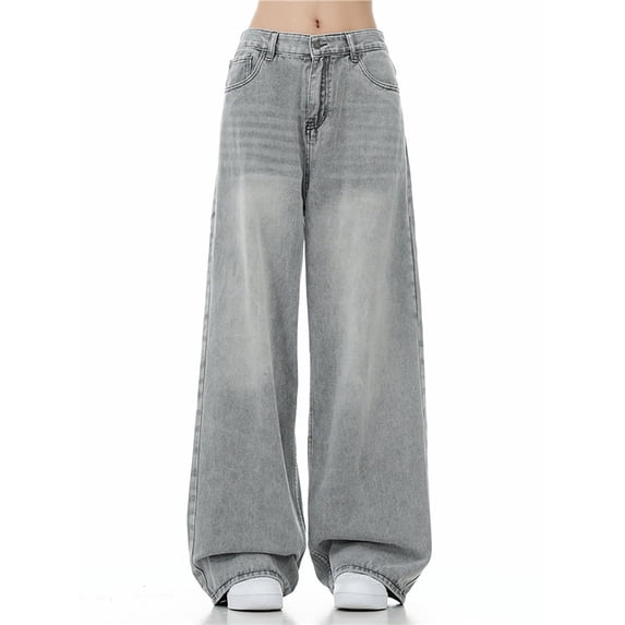 Womens Baggy Jeans Wide Leg Straight Leg Vintage Washed Distressed Denim Pants Fashion Casual Loose Fit Long Trousers Trendy Jeans for Women