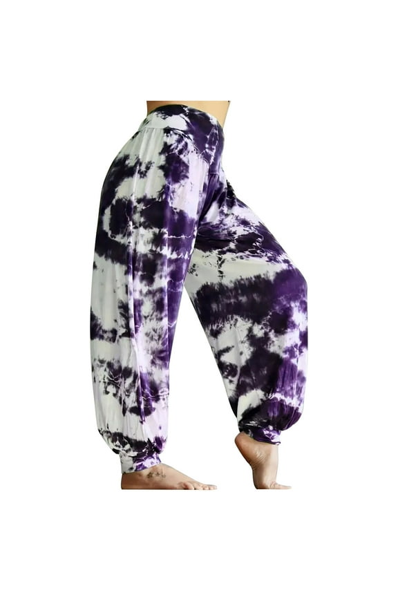 Womens Baggy Lantern Pants High Waist Tie Dye Print Palazzo Plus Size Harem Pants Casual Lightweight Stylish Bloomers (4XL, Purple)