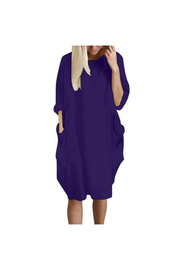 Plus Size Summer Dresses for Women 2024 Baggy Loose Comfy Casual Midi Dress with Pockets