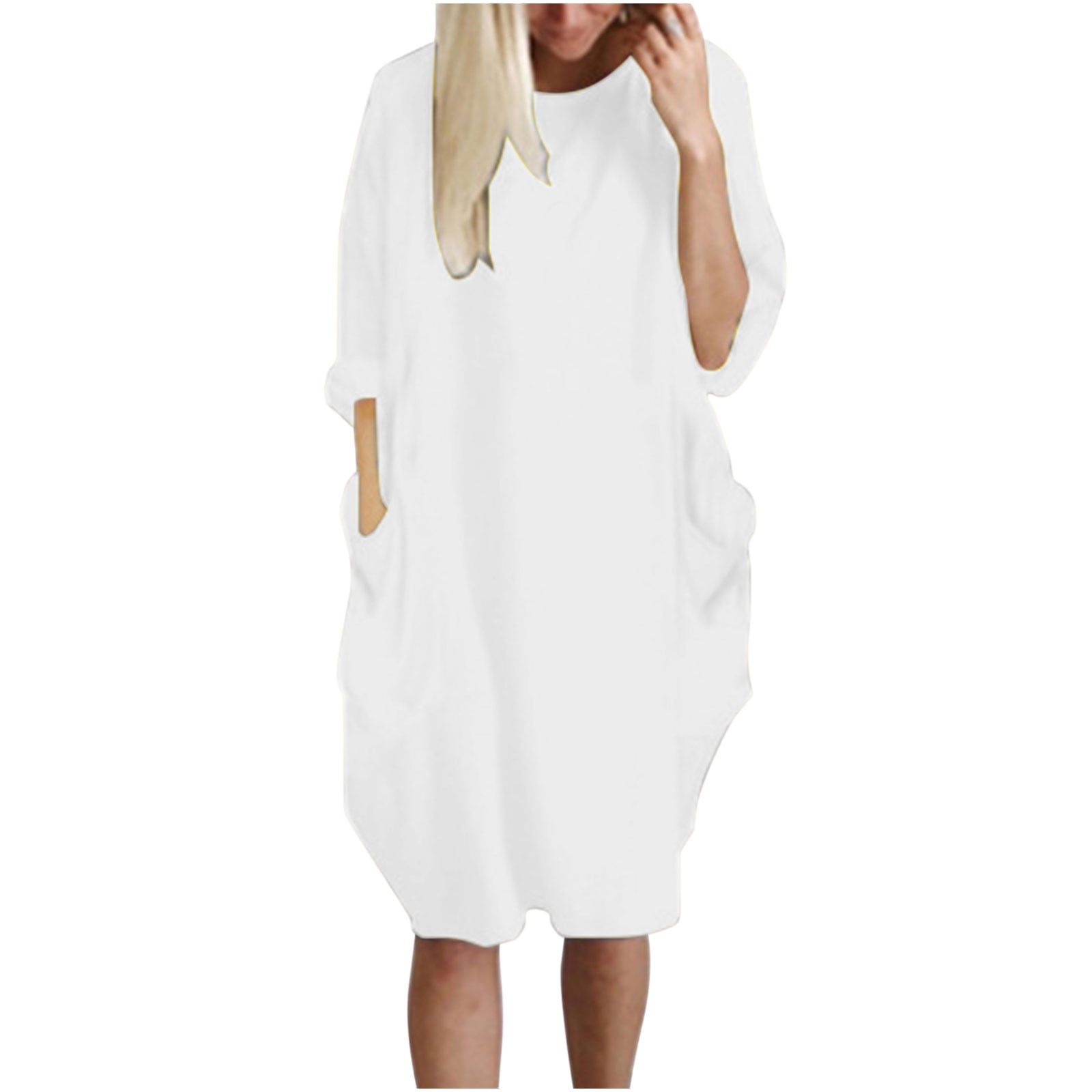 Neshi - Casual Loose Dress with Pocket White / XL
