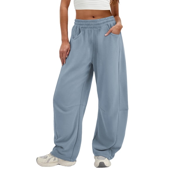 Womens Baggy Pants Wide Leg Pants Sweatpants Casual Fall Trousers with Pockets for Comfortable and Stylish Daily Outfits,Light Blue,M