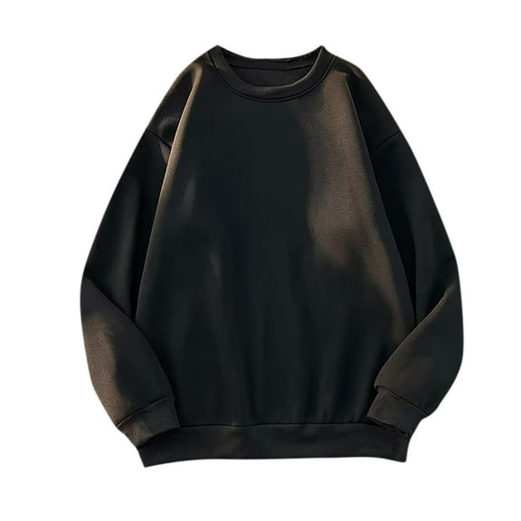 Womens Baggy Pullover Sweatshirts No Hood Long Sleeve Crewneck Sweater Tops Solid Color Fall Winter Clothes (L, Black)