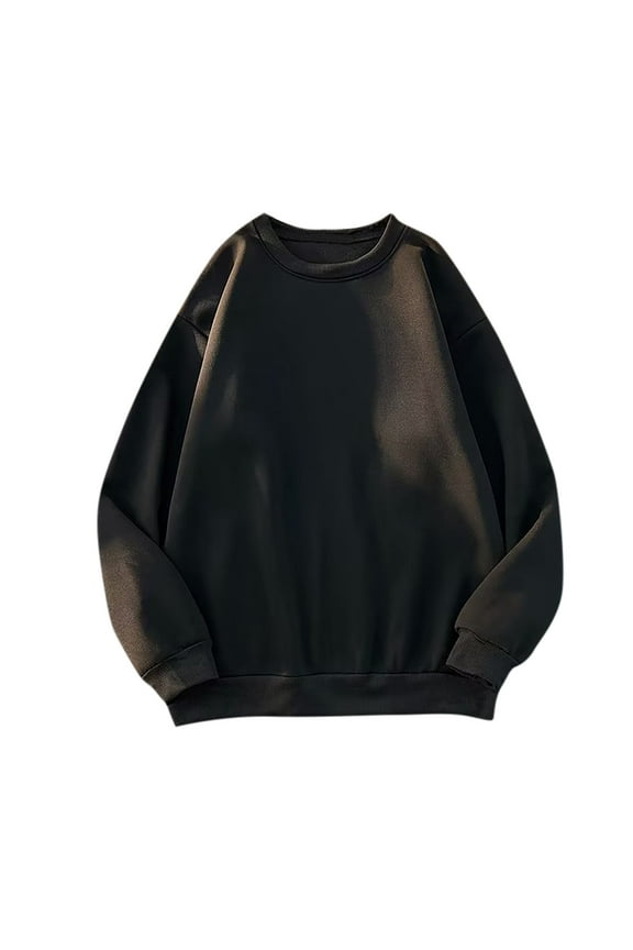 Womens Baggy Pullover Sweatshirts No Hood Long Sleeve Crewneck Sweater Tops Solid Color Fall Winter Clothes (L, Black)