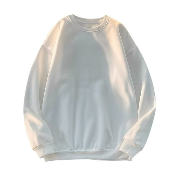 Womens Baggy Pullover Sweatshirts No Hood Long Sleeve Crewneck Sweater Tops Solid Color Fall Winter Clothes (M, White)