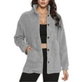 thumbnail image 1 of Womens Baggy Sherpa Winter Coat with Pockets Stand Collar Button Up Long Sleeve Fluffy Fleece Jacket for Women (2XL, Gray), 1 of 6