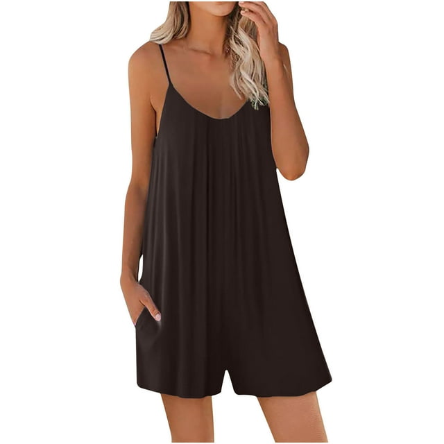 Womens Baggy Summer Jumpsuits Casual V Neck Sleeveless Spaghetti Strap ...