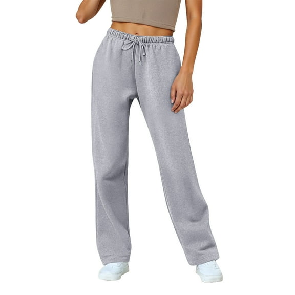 Womens Baggy Sweatpants Fleece Lined Low Rise Wide Leg Sweatpants Drawstring Cotton Lightweight Joggers with Pockets Light Gray S