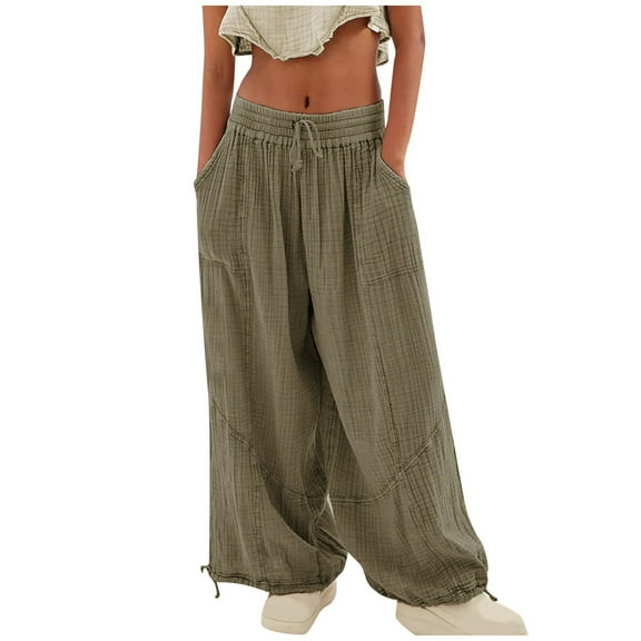 Womens Baggy Utility Pants Summer High Waisted Wide Leg Cargo Pants With Pockets