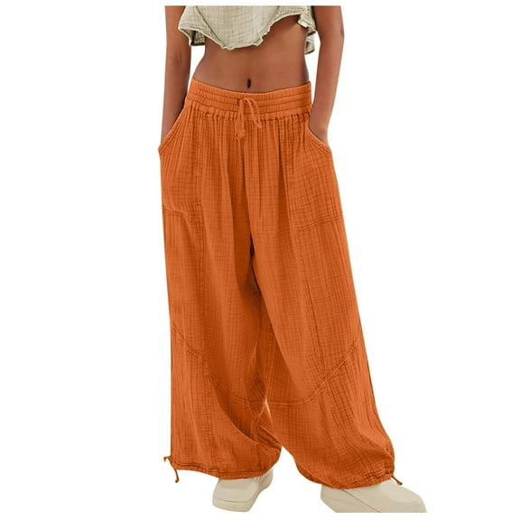 Womens Baggy Utility Pants Summer High Waisted Wide Leg Cargo Pants With Pockets