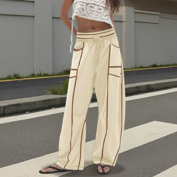 Womens Baggy Wide Leg Pants Casual Fall Trousers Pants Drawstring Waist Barrel Sweatpants with Pockets
