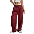 thumbnail image 1 of Womens Baggy Wide Leg Pants Casual Stripe Elastic Waisted Palazzo Harem Pants with Pockets Wine Red L, 1 of 7