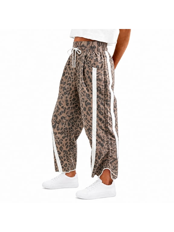 Womens Baggy Wide Leg Pants animal Printed High Waisted Drawstring Track Pants Loose Fit Casual Fall Outfit