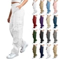 thumbnail image 1 of Womens Baggy Y2k Cargo Pants Elastic Waist Casual Pants Solid Color Stretch Waist Buttoned Fashionable Elastic Waist Long Pants With Pockets, 1 of 9